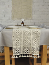Retro American Style Table Runner Handmade Lace Knitted Hollow Out Table Runners Tea Dinner Table Runners Dustproof With Tassels 2024 - buy cheap