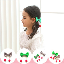 Boutique 20pcs Fashion Cute Ribbon Bow Hairpins Solid Kawaii Pom Pom Bowknot Hair Clips Princess Headwear Accessories Green Gray 2024 - buy cheap