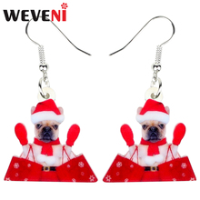 WEVENI Acrylic Novelty Christmas Shopping Bulldog Dog Earrings Drop Dangle Animal Jewelry For Women Girls Gift Navidad Accessory 2024 - buy cheap
