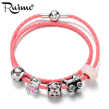 RUIMO Women Leather Wrap Bracelet Charm Pan Style Thin Leather Braided Pink Bracelet 2024 - buy cheap