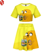 Комплект из двух предметов с 3D принтом Adventure Time, модный летний короткий топ с коротким рукавом + юбки, 2019, лидер продаж, повседневная одежда для девочек 2024 - купить недорого