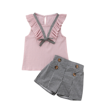 Citgeett Casual Kids Baby Girl Sleeveless Pink O-Neck Tops T-Shirt+Plaids Shorts Pants Summer School Set Clothes 2024 - buy cheap