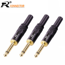 100PCS Gold Plated 6.35MM Audio And Video Plug Connector 12*1 6.3Audio Jack Mono Black Electrophoresis Plug Microphone Connector 2024 - buy cheap