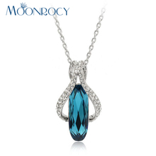 Moonrocy colar prateado cristal azul prateado feminino, colar joia gargantilha colar cristal austríaco 2024 - compre barato