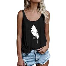 Fashion Casual Summer Feather Print Tanks Clothing Women Round Neck Sleeveless Lady Vest Loose T-Shirt Tank Top Femme Ladies Tee 2024 - buy cheap
