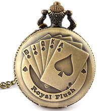Royal Flush Poker Card Quartz Pocket Watch  Retro Necklace Pendant Chain Spades A King K Engrave Men Male Boys Bronze Clock Gift 2024 - buy cheap