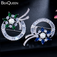 BeaQueen-broches brillantes de circonia cúbica para mujer, broches de perlas y flores de cristal, broches de boda, joyería de disfraz, BH006 2024 - compra barato