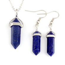 100-Unique Silver Plated Hexagonal Column Pendant Lapis Lazuli Necklace Earrings For Women Jewelry Set 2024 - buy cheap