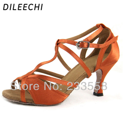 DILEECHI women's adult Latin dance shoes satin Ballroom dancing shoes soft outsole for women Tango Salsa shoes 2022 - buy cheap
