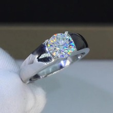 Anéis de casamento masculinos redondos de moissanite simples 1ct, prata esterlina 925, anéis banhados a platina, cor d masculino 2024 - compre barato
