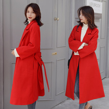 Office Lady Slim Sashes Women Long Winter Wool Blend Coat Turn-down Collar Wool Coat and Jacket Belt  Outerwear 2024 - buy cheap
