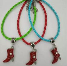 Botas de tacón alto con esmalte para mujer, pulsera de cordón de cuero mezclado, regalo de joyería, 10 unids/lote 2024 - compra barato