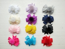 100pcs 3" Plain Hair Bows Clips with Pom Pom Ball For Kids Girls Boutique pompon Ribbon Hair Bow Classic Hair Accessories  GR120 2024 - buy cheap