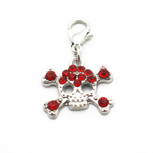 Hot Sale 20pcs/lot Metal Skull Lobster Clasp Charms Red Crystal Dangle Charm Fit DIY Bracelet Necklace Jewelry Making 2024 - buy cheap