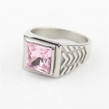 Anillo de boda de acero inoxidable para hombre y mujer, Circonia cúbica rosa, color plata, 316L 2024 - compra barato