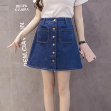Denim Skirt High Waist A-line Mini Skirts Women 2019 Summer New Arrivals Single Button Pockets Blue Jean Skirt Style Jeans 2024 - buy cheap