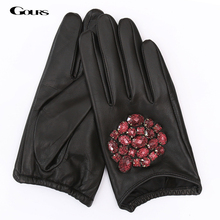 Gours Fall and Winter Genuine Leather Gloves for Women Black Goatskin Stone Gloves New Arrival Fashion Warm Mittens GSL001 2024 - buy cheap