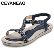 CEYANEAO Summer Women Gladiator Flats Sandals Shoes Woman Casual Bohemia Light Crystal Bead Flip flop Female Beach SandalsE1989 2024 - buy cheap