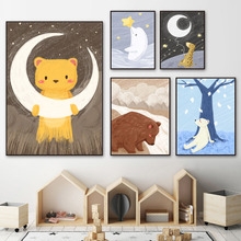 Cartoon Bear Rabbit Giraffe Dolphin Moon Star Nordic Posters And Prints Wall Art Canvas Painting Wall Picture Kids Room Decor 2024 - buy cheap