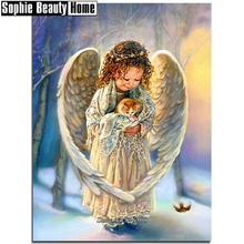 Алмазная живопись «сделай сам» 5D Алмазная мозаика с изображением ангела Girl and Cat ручной работы, вышивка крестиком стразы, рисунок алмазной вышивки 188194 2024 - купить недорого