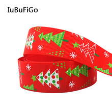 [IuBuFiGo] New Christmas Tree Ribbon Green Printed Grosgrain Ribbon Tape For Home Decoration 1"(25mm) 10yard/lot 2023 - buy cheap