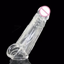 Transparent crystal penis sleeve condom reusable Dual cock ring sex toys Male penis sleeve extender for big dildo 2024 - buy cheap