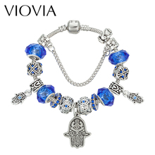 VIOVIA-Pulseras con dijes de mano azules para mujer, brazaletes con cuentas de cristal de ojo malvado, joyería B16150 2024 - compra barato