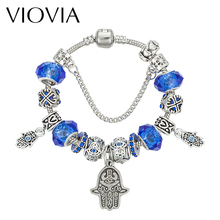 Viovia pulseira com pingente de mão azul, bracelete feminino com miçangas de cristal mau olhado, joia com pingente de mão azul 5d 150 2024 - compre barato