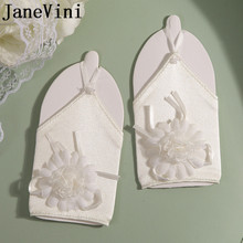 JaneVini-guantes de encaje blancos para niños, manoplas cortas de marfil para fiesta de bodas, sin dedos, flores, 2019 2024 - compra barato