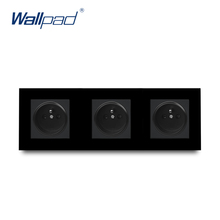 Wallpad-enchufe Triple francés de pared, toma de corriente estándar de 258 V-110V, de 3 vías, de vidrio negro, 16A, 240x86mm 2024 - compra barato