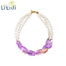 Lii Ji Natural Gemstone Ametrine Faceted Beads,Freshwater Pearl 925 Sterling Silver 18K Gold Color/9K GF 3 Rows Bracelet 2024 - buy cheap