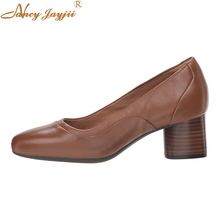 Nancyjayjii-zapatos de tacón alto gruesos para mujer y niña, tacones altos gruesos de madera con punta redonda, estilo Retro, para Otoño y oficina, 2021 2024 - compra barato