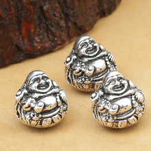 Vintage 925 silver Laughing Buddha Bead sterling silver Happy Buddha beads jewelry diy beads tibetan mala beads 2024 - buy cheap