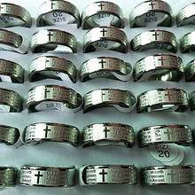 Wholesale Lots Brand New 50PCs Bible Jesus Christianity English The Lord's Prayer Stainless Steel Polished Band Etching Rings 2024 - buy cheap