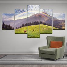 HD Print Painting Canvas Home Decor 5 Piece Sunset Mountain rainbow Clouds Green forest Nature Landscape Poster Wall Art Picture 2024 - buy cheap