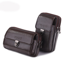 Men Genuine Leather Waist Pack Bag Double Zipper Wallet Pocket Case Purse Fanny Belt Pack Money Cell/Mobile Phone Cigarette Bags 2024 - buy cheap