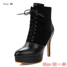 Primavera Outono sapatos de Salto Alto Mulheres Tornozelo Botas De Plataforma Botas Curtas Mulher Sapatos de Salto Alto Pequeno Plus Size 32 33- 40 41 42 43 44 45 46 2024 - compre barato