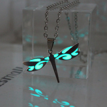 Glowing Necklace dragonfly Necklace stainless steel GLOW in the DARK night Fluorescent girl women necklace gifts 2024 - buy cheap
