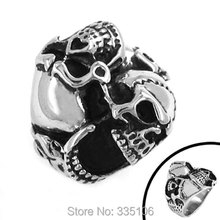 Free shipping! Cool 4 Skulls Ring Stainless Steel Jewelry Gothic Motor Biker Ring SWR0191 2024 - buy cheap