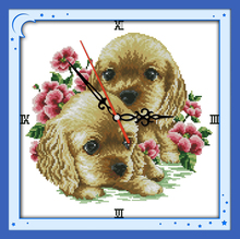 Dogs cross stitch kit 14ct 11ct count print canvas wall clock stitching embroidery DIY handmade needlework 2024 - buy cheap