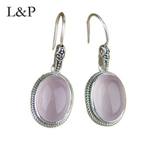 L & P Vintage pendientes de gota de piedra de cuarzo rosa para dama pendientes de plata de ley 925 genuinos joyería fina de boda para mujeres regalos 2024 - compra barato