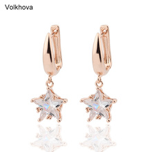 Vacation Gift Fashion Cz Jewelry Rose Gold Color Statement Five-Pointed Star Stud Earrings For Friend Wedding 2024 - buy cheap