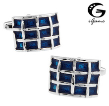 iGame Men Enamel Cuff Links Wholesale&retail Copper Material Blue Color Grid Design Free Shipping 2024 - buy cheap