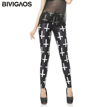 Bivigaos nova moda cruz branca impressão digital nove calças leggings de fitness elástico leggings preto leite leggings para mulher 2024 - compre barato