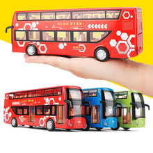 1:32 modelo de ônibus com retração em liga metálica, ônibus de brinquedo com imitação alta, veículo de brinquedo com movimento duplo, frete grátis 2024 - compre barato