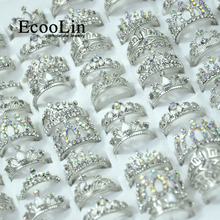 Ювелирные изделия EcooLin 50 шт., модные циркониевые блестящие посеребренные кольца в виде короны, партия для женщин, объемные пакеты LR4024 2024 - купить недорого