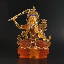 Estatua dorada de 23CM de gran tamaño para el hogar, talismán familiar, protección eficaz, budismo, Nepal, Tíbet, manjugri, Bodhisattva, sabiduría 2024 - compra barato