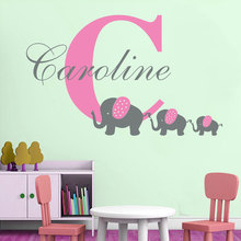 Pegatina de pared de elefante con inicial de nombre personalizada, vinilo para habitación de bebé, decoración del hogar, Mural, W-64 2024 - compra barato