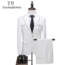 TIAN QIONG Brand Many Pockets White Suit Men Tassel Mens Captain Suits Groom Wedding Suit Prom Stage Wear Mens Suits with Pants 2024 - buy cheap