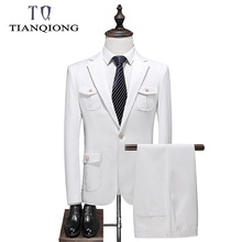 TIAN QIONG Marca Muitos Bolsos Homens Terno Branco Borla Mens Capitão Desgaste Estágio Mens Ternos Ternos Do Noivo Terno Do Casamento do baile de Finalistas com Calças 2024 - compre barato